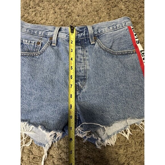 LEVIS Premium 501 Sport Tape Hi-Rise Cutoff Button Fly Denim Blue Jean Short W26 - Picture 9 of 9
